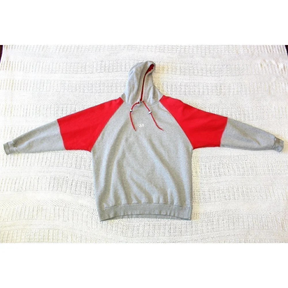VTG No Fear Hooded Sweatshirt Grey & Red Long Sleeve Color block Pull on Size L?